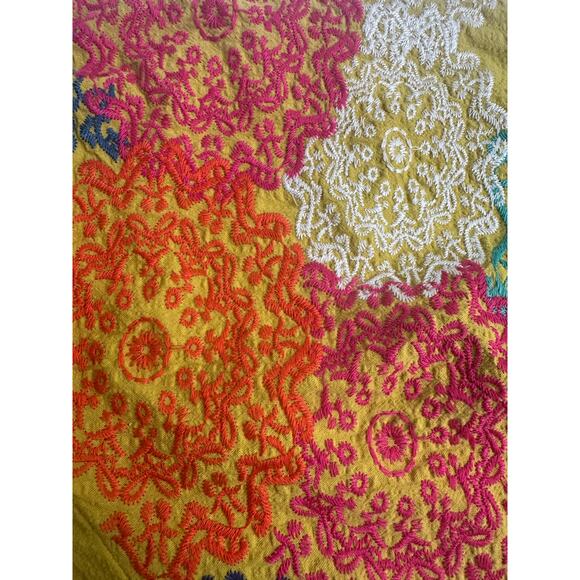 THML Size Large Embroidered Ruffled Mock Neck Top Boho Puff Sleeves Yellow - Picture 5 of 10